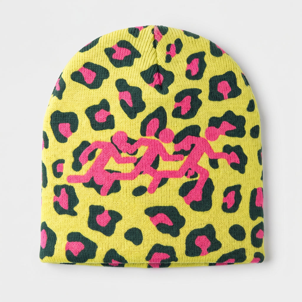 graphic cheetah print beanie