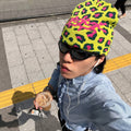 graphic cheetah print beanie