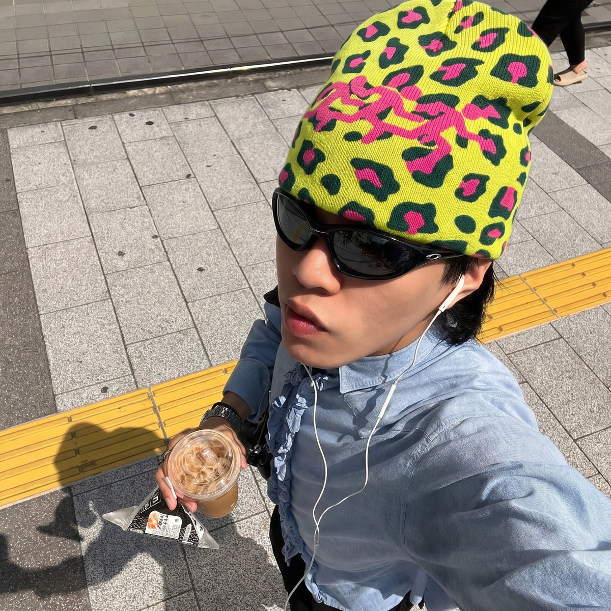 graphic cheetah print beanie