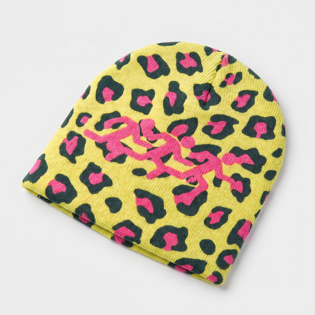 graphic cheetah print beanie