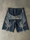 Zotaru Vintage Splicing Star Denim Shorts